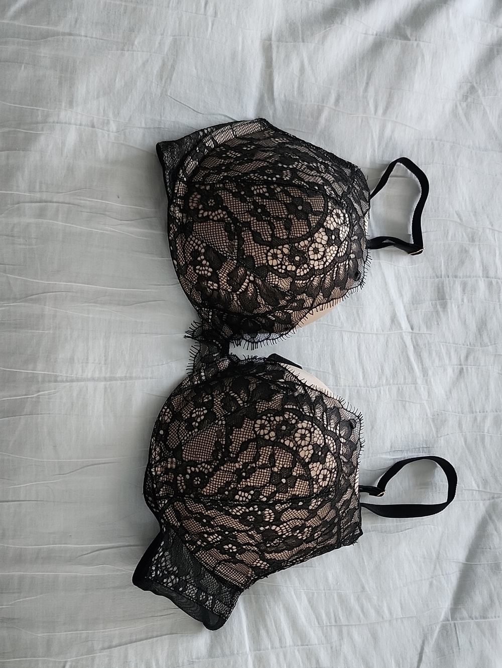 Victoria's Secret Black Lace Push-Up Bra with Nude Lining